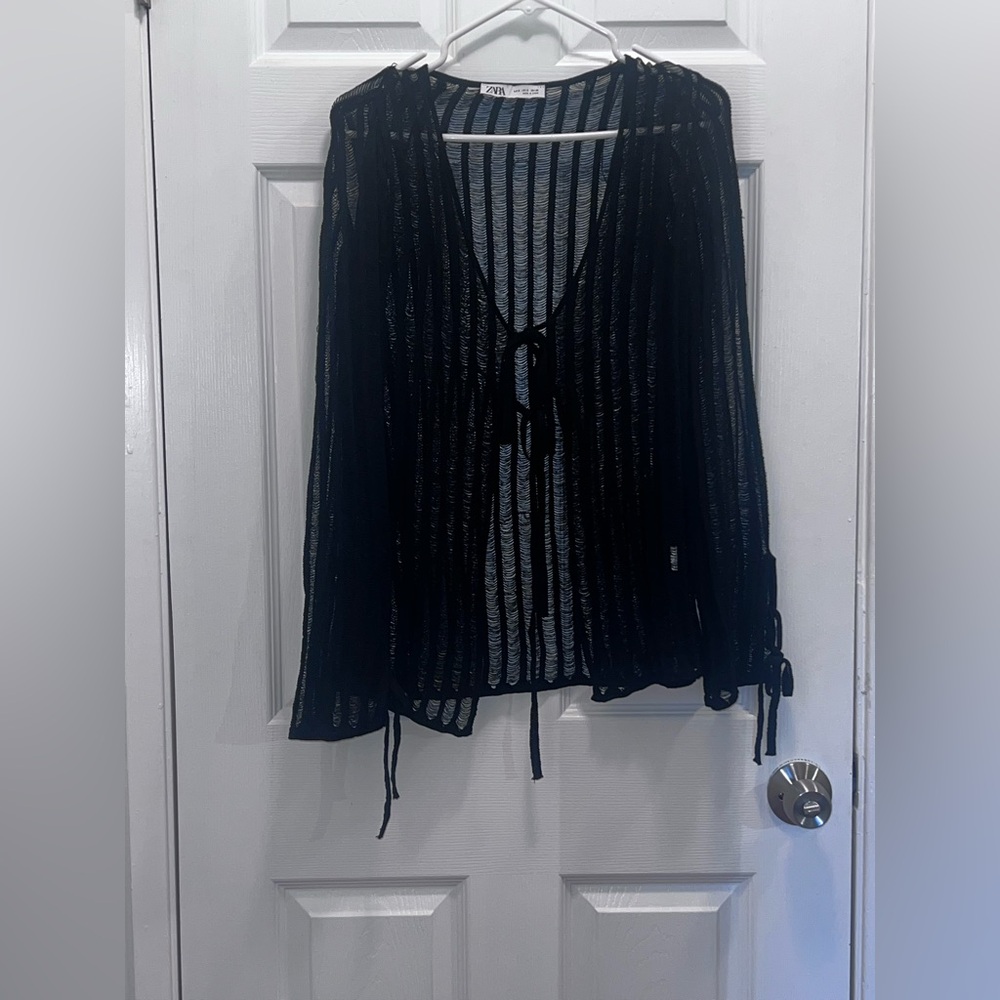 Zara Black Sheer Striped Top